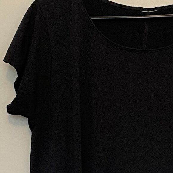 Black Slinky Short Sleeve Round Neck Workout Athleisure Yoga Top XL - Picture 3 of 3